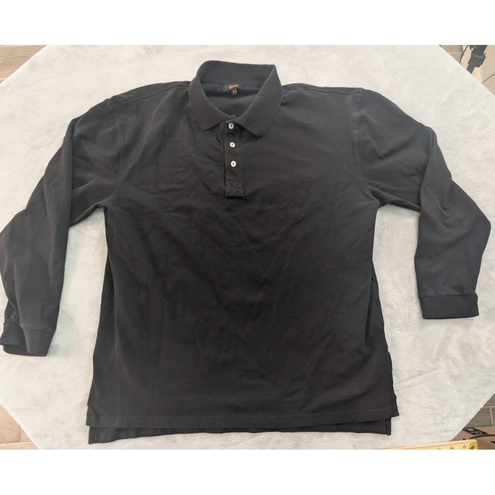 Quince Rugby Shirt Mens XL Black Long Sleeve Orgnic Cotton Pique Collared Casual